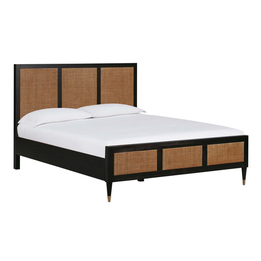Chrisney Black Wood and Natural CanePlatform Bed