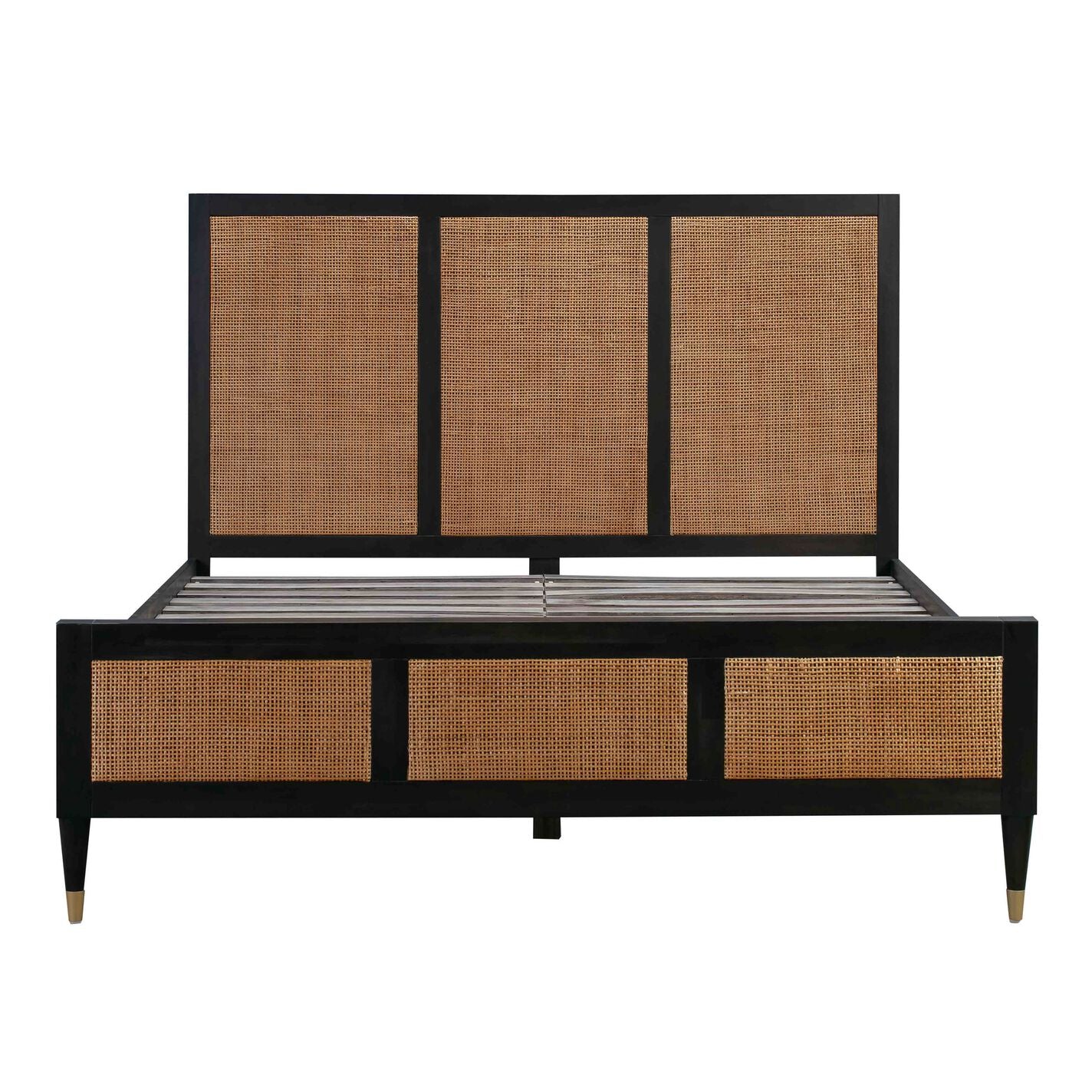 Chrisney Black Wood and Natural CanePlatform Bed