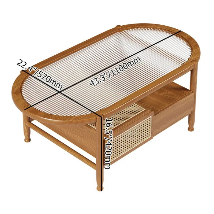 Nature Wood Glass Coffee Tables Rattan Leisure with 4 Drawers