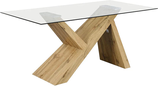 Orillia Oak Effect 160 cm Dining Table with Clear Glass Top