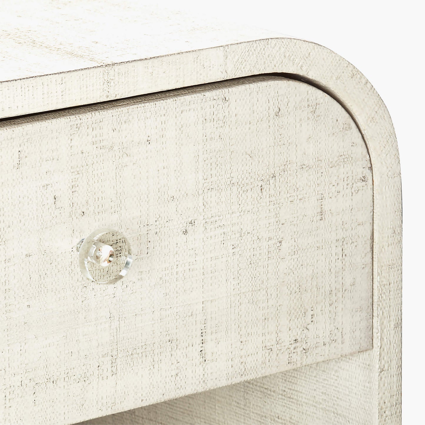 Archer White Lacquered Linen Nightstand with Drawer