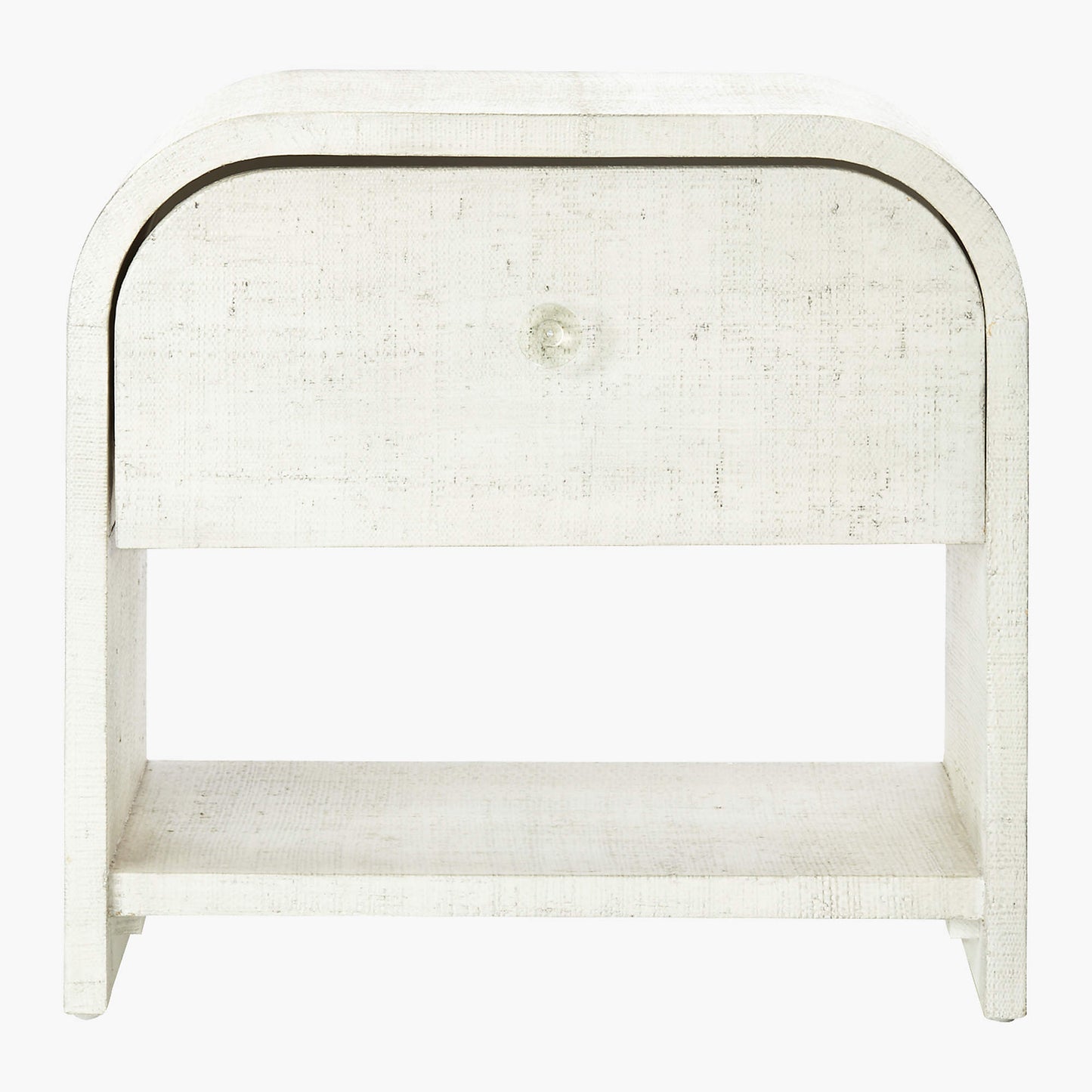 Archer White Lacquered Linen Nightstand with Drawer