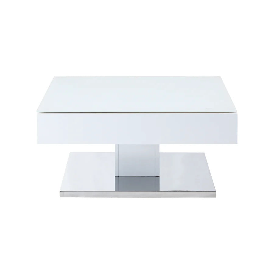 Finch White Swivel Frosted Glass Top Coffee Table with Stainless Steel Base