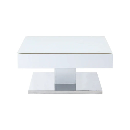 Finch White Swivel Frosted Glass Top Coffee Table with Stainless Steel Base
