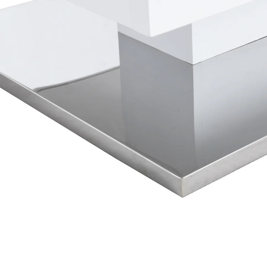 Finch White Swivel Frosted Glass Top Coffee Table with Stainless Steel Base