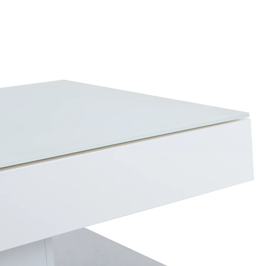 Finch White Swivel Frosted Glass Top Coffee Table with Stainless Steel Base