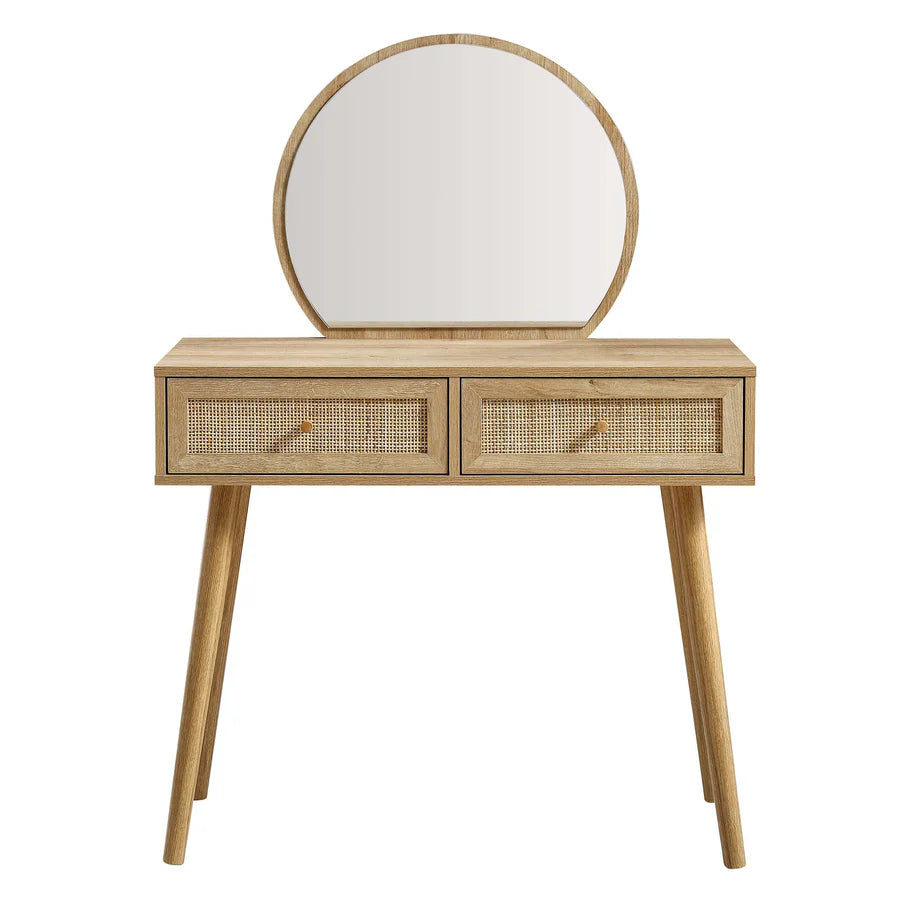 Frances Woven Rattan Dressing Table with Mirror, Natural