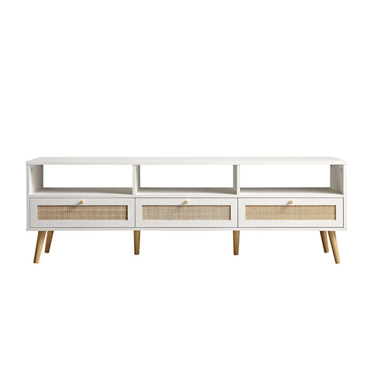 Frances Woven Rattan 160cm 3-Drawer TV Unit, White