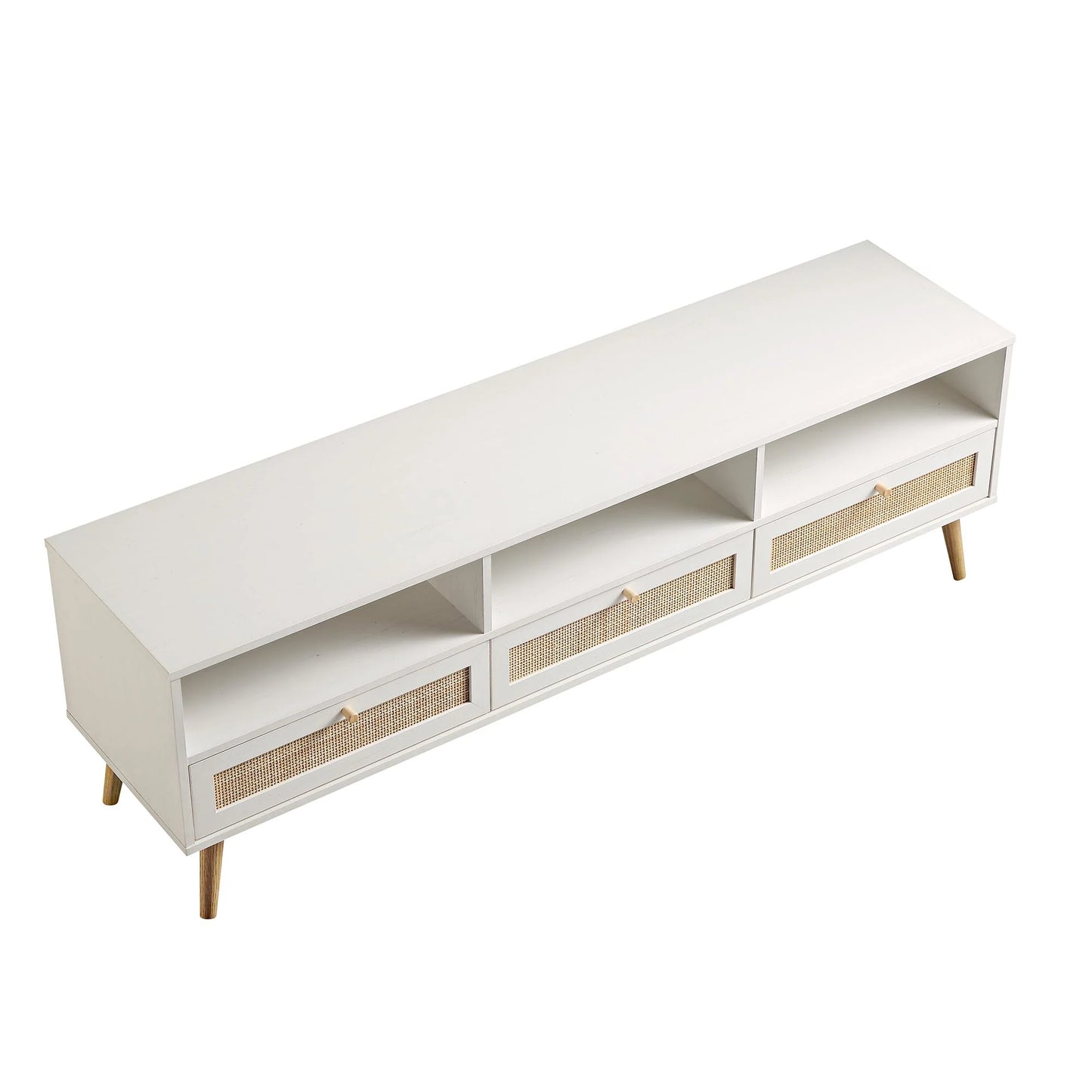 Frances Woven Rattan 160cm 3-Drawer TV Unit, White