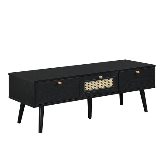 Anya Woven Rattan 3-Drawer TV Unit in Black