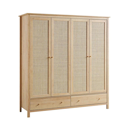 Frances Rattan Triple Wardrobe with 2 Drawers, Natural