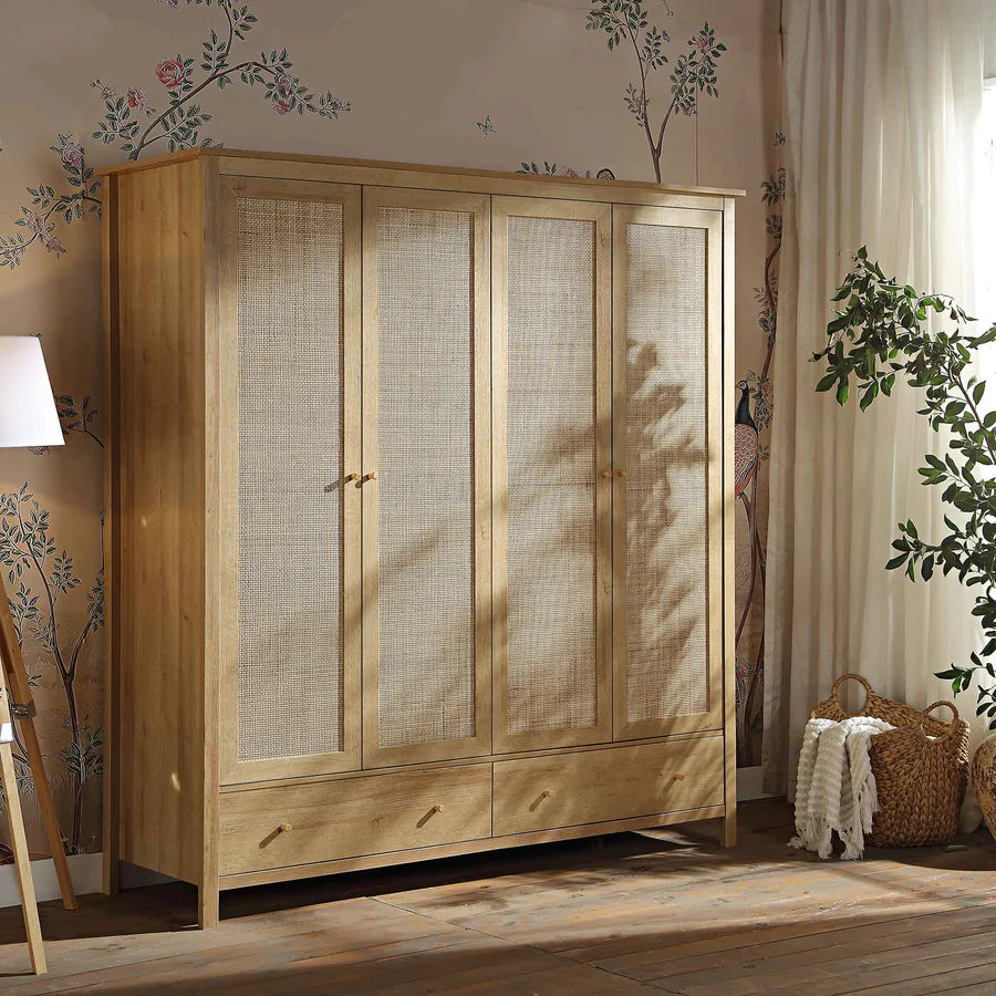 Frances Rattan Triple Wardrobe with 2 Drawers, Natural