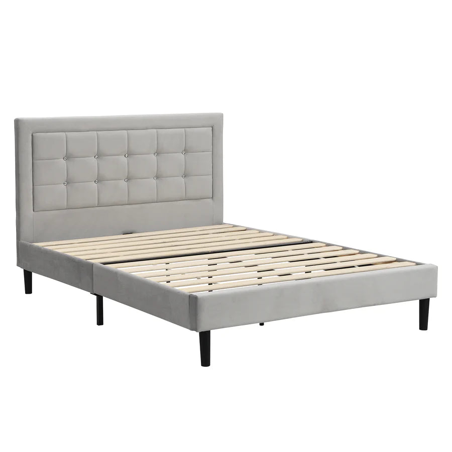 Chastleton Upholstered Bed with Diamante Headboard (Grey Velvet)