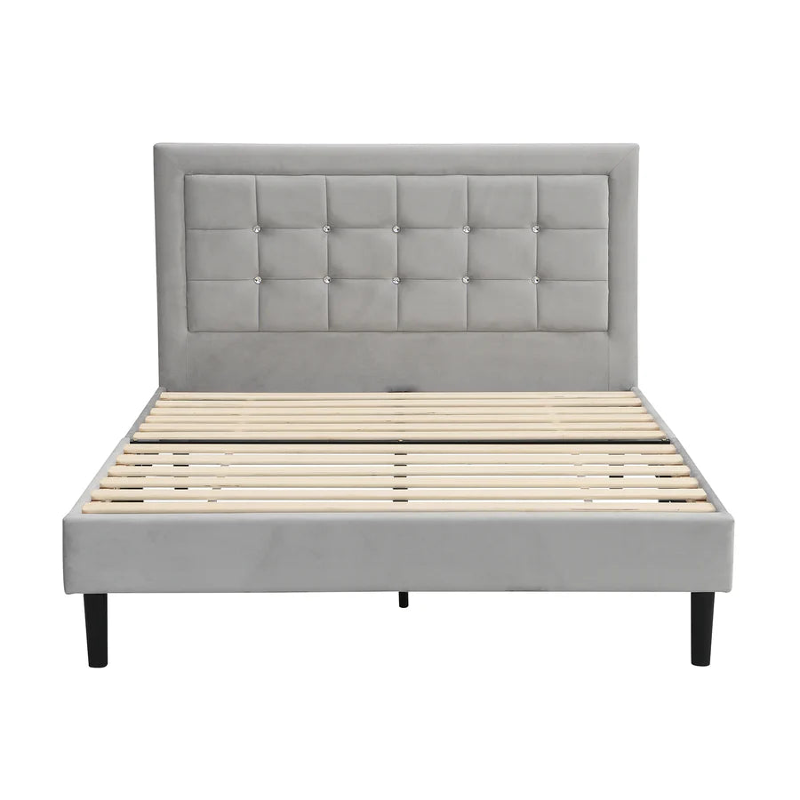 Chastleton Upholstered Bed with Diamante Headboard (Grey Velvet)