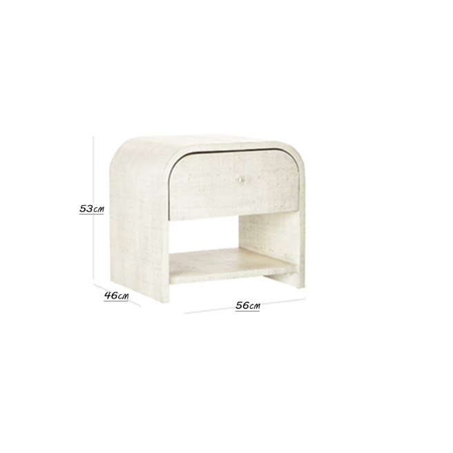 Archer White Lacquered Linen Nightstand with Drawer
