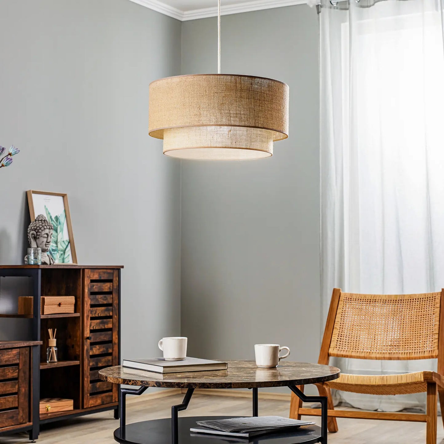 Handcrafted Cane and Rattan Ceiling Lantern