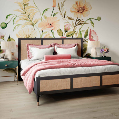 Chrisney Black Wood and Natural CanePlatform Bed
