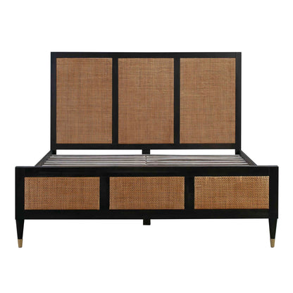 Chrisney Black Wood and Natural CanePlatform Bed
