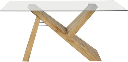 Orillia Oak Effect 160 cm Dining Table with Clear Glass Top