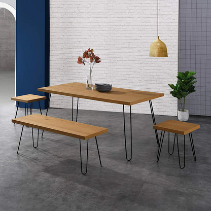 MEILEN Oak Dining Table Set with 2 Stools and 1 Dining Bench