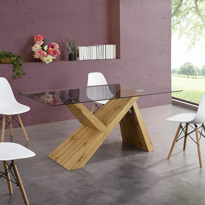 Orillia Oak Effect 160 cm Dining Table with Clear Glass Top