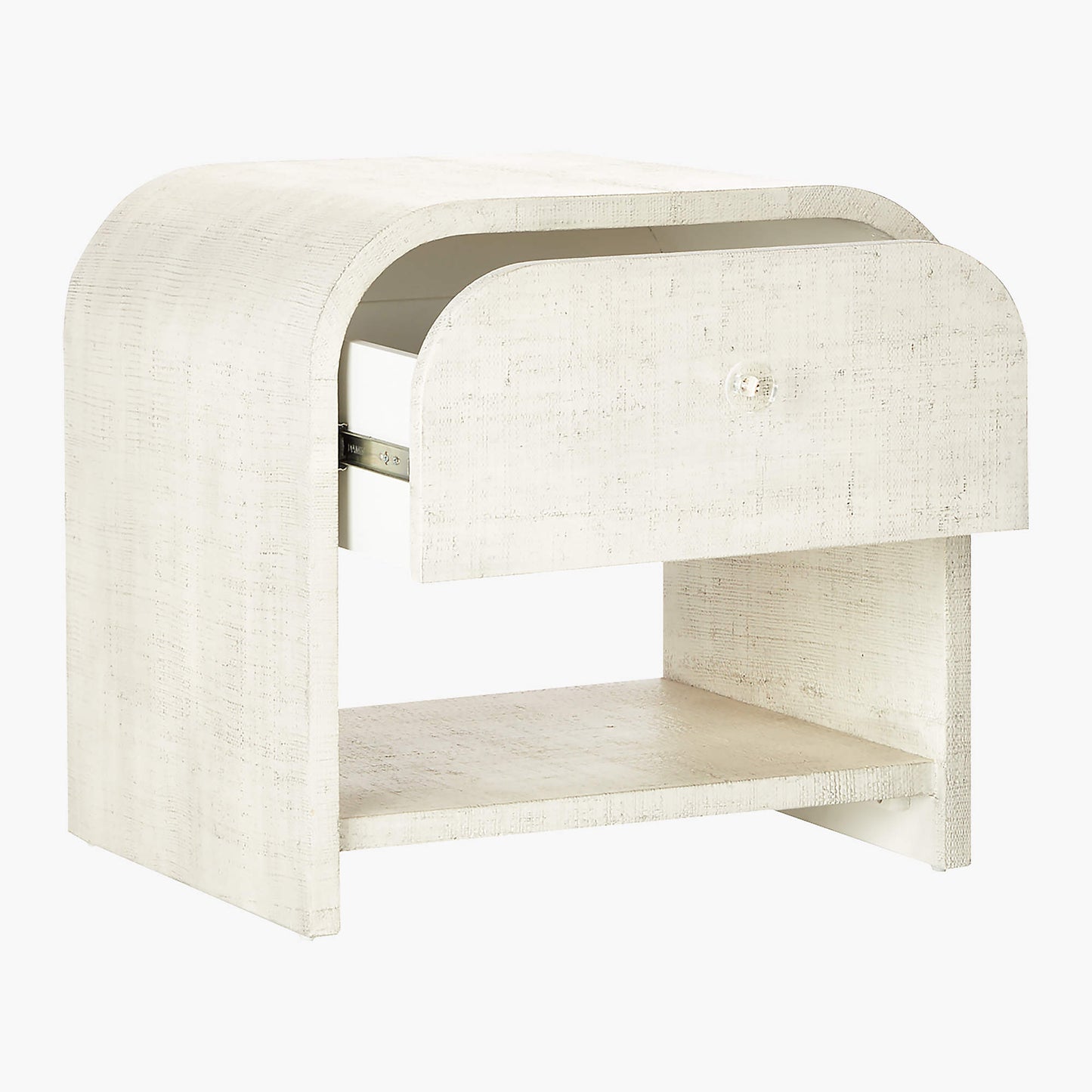 Archer White Lacquered Linen Nightstand with Drawer