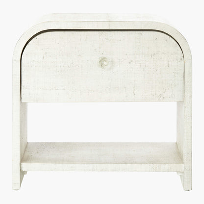 Archer White Lacquered Linen Nightstand with Drawer