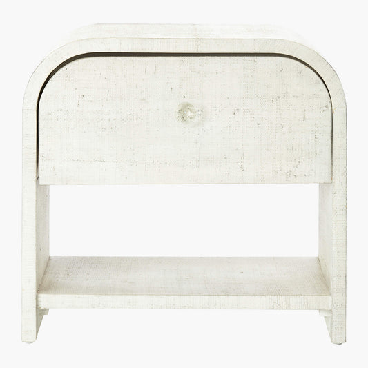Archer White Lacquered Linen Nightstand with Drawer