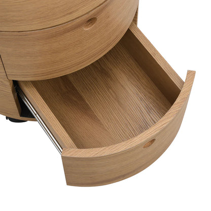 DOLIO Drum Chest Bedside Table, Barrel Side Table with Drawers Oak 3 Drawer