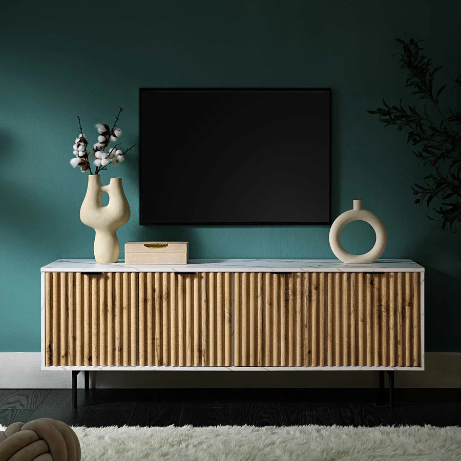 Aspen Oak and Marble Effect 150cm Wide TV Unit