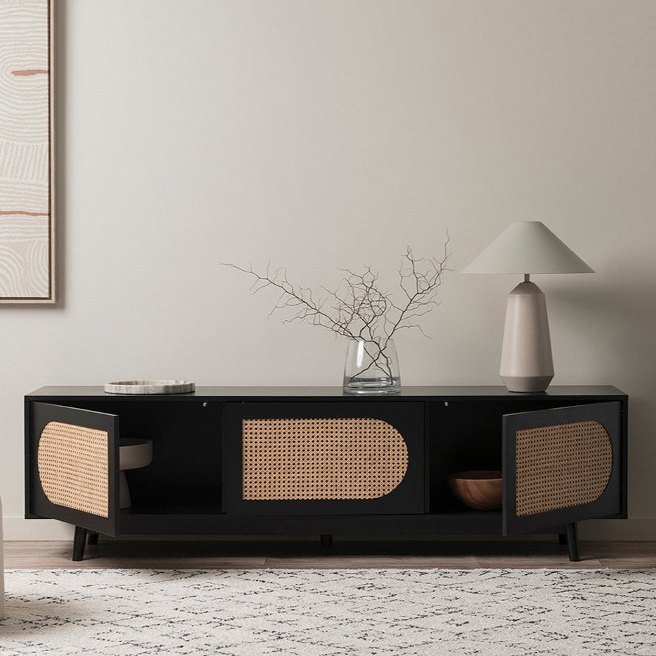 Handmade Crafted Cane TV Table  - Black