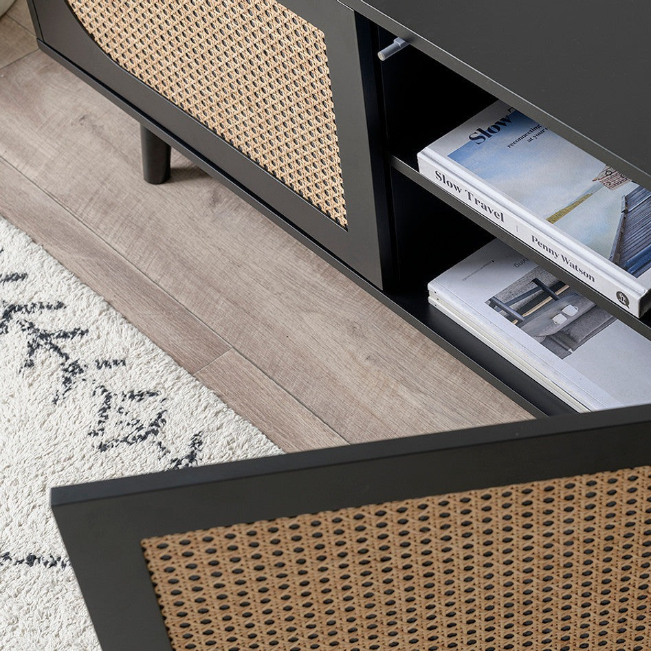Handmade Crafted Cane TV Table  - Black