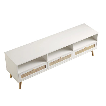 Frances Woven Rattan 160cm 3-Drawer TV Unit, White