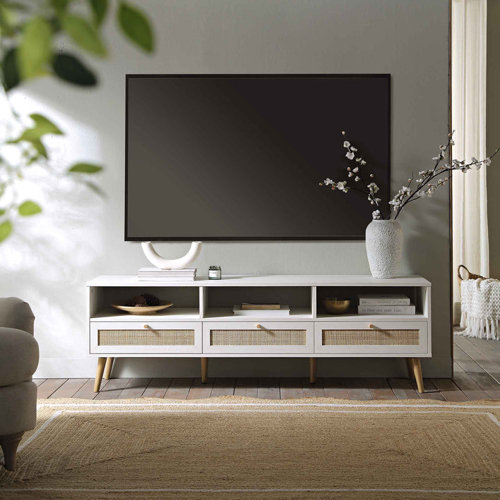 Frances Woven Rattan 160cm 3-Drawer TV Unit, White