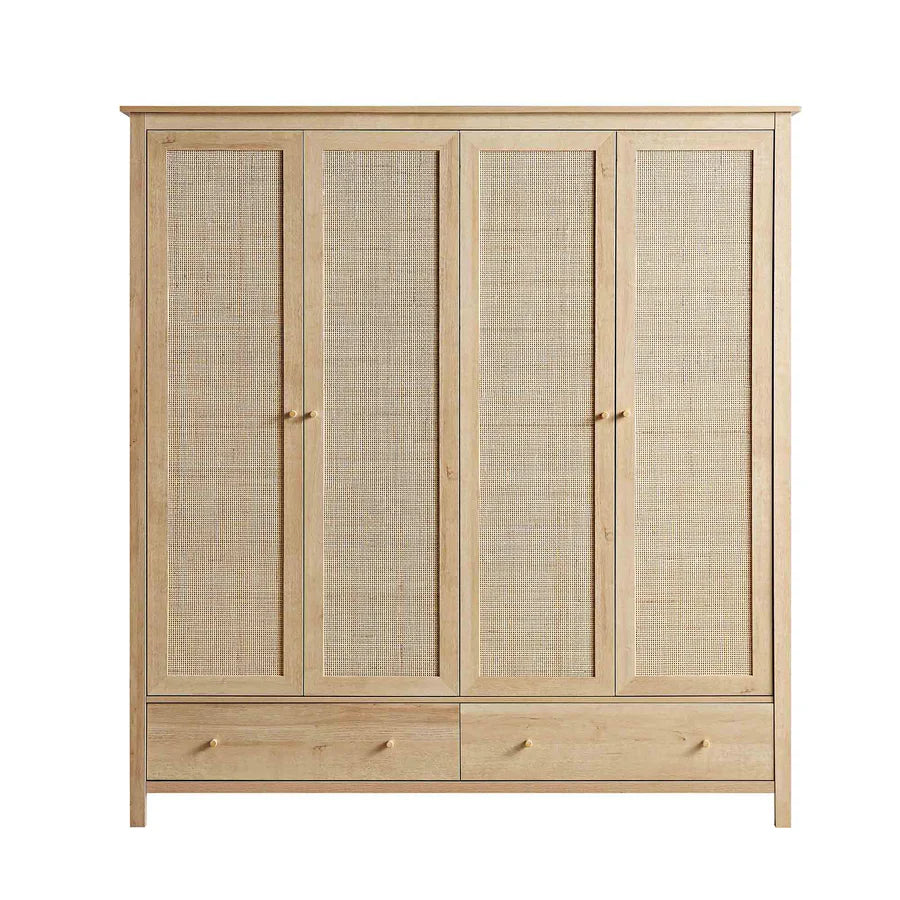 Frances Rattan Triple Wardrobe with 2 Drawers, Natural