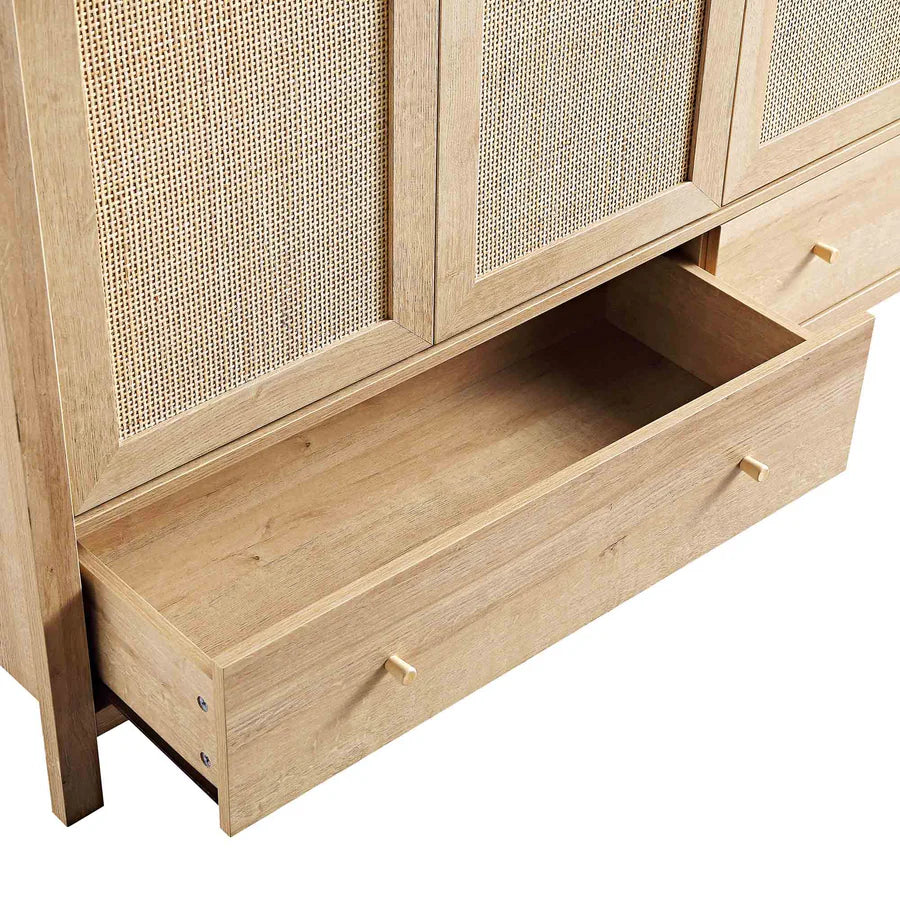 Frances Rattan Triple Wardrobe with 2 Drawers, Natural