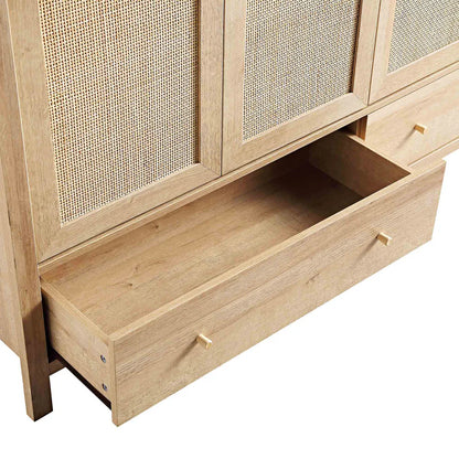 Frances Rattan Triple Wardrobe with 2 Drawers, Natural