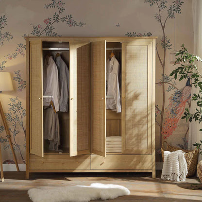 Frances Rattan Triple Wardrobe with 2 Drawers, Natural