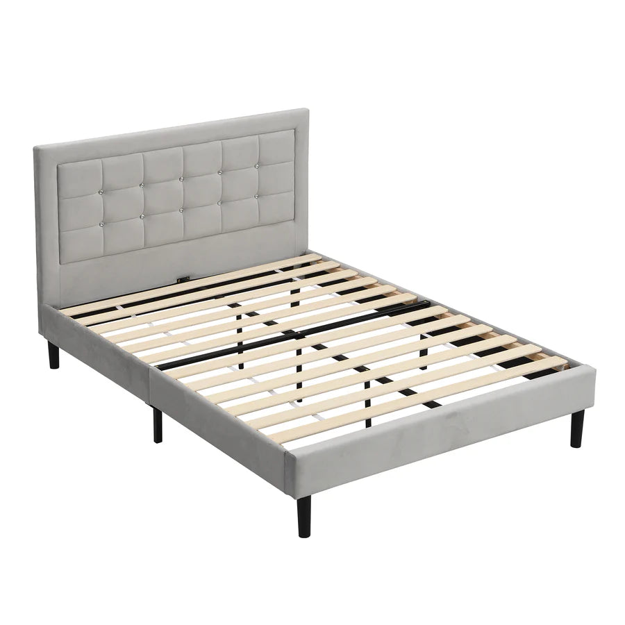Chastleton Upholstered Bed with Diamante Headboard (Grey Velvet)