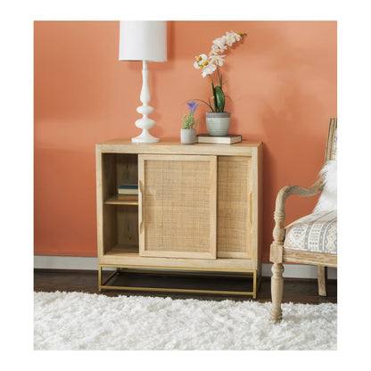 Janie Rattan Sliding Doors Cabinet with Shelves