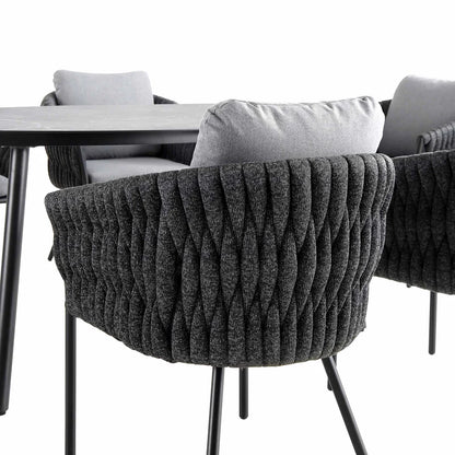 Montebello 6-Seater Outdoor Black Rope and Aluminium Oval Dining Set with Grey Ceramic Dining Table