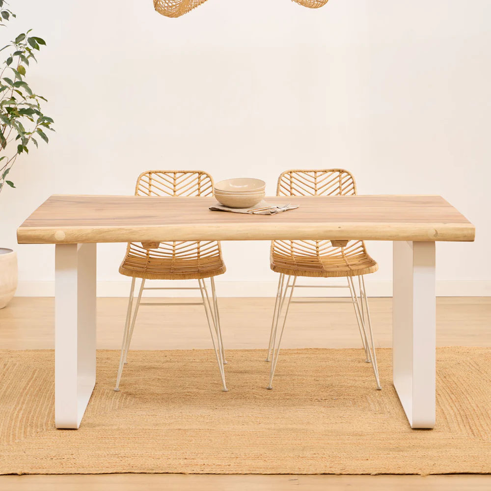 NAYI PACK WHITE DINING TABLE + 4 WHITE RATTON CHAIRS