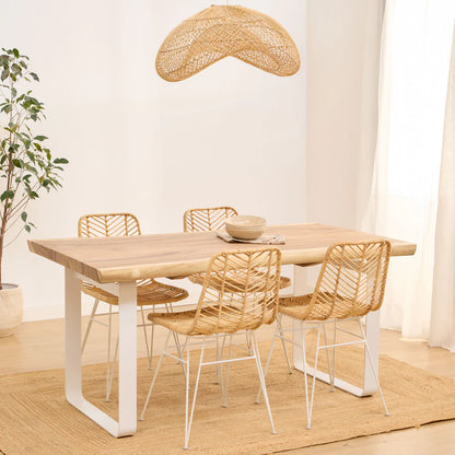 NAYI PACK WHITE DINING TABLE + 4 WHITE RATTON CHAIRS