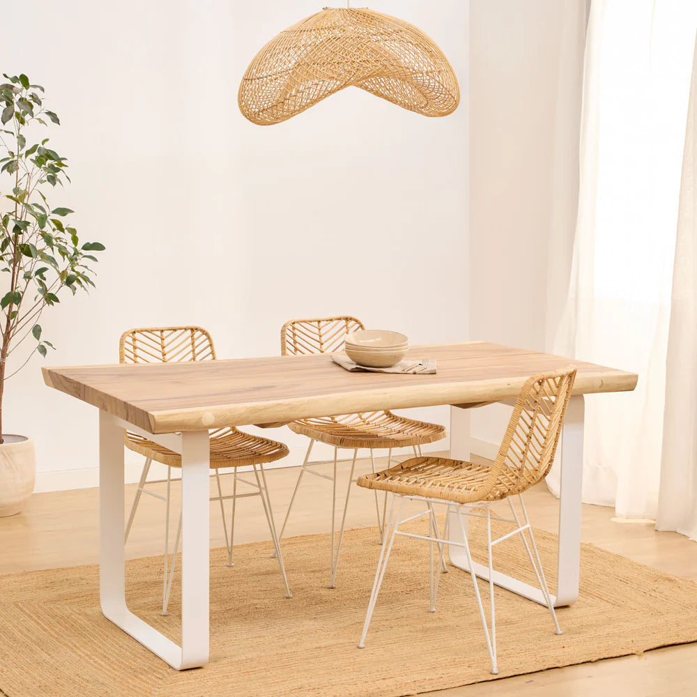 NAYI PACK WHITE DINING TABLE + 4 WHITE RATTON CHAIRS