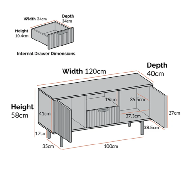 Richmond Ridged 120cm Wide TV Media Unit, Matte Taupe