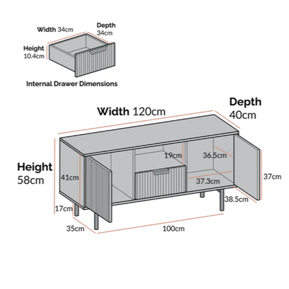 Richmond Ridged 120cm Wide TV Media Unit, Matte Taupe
