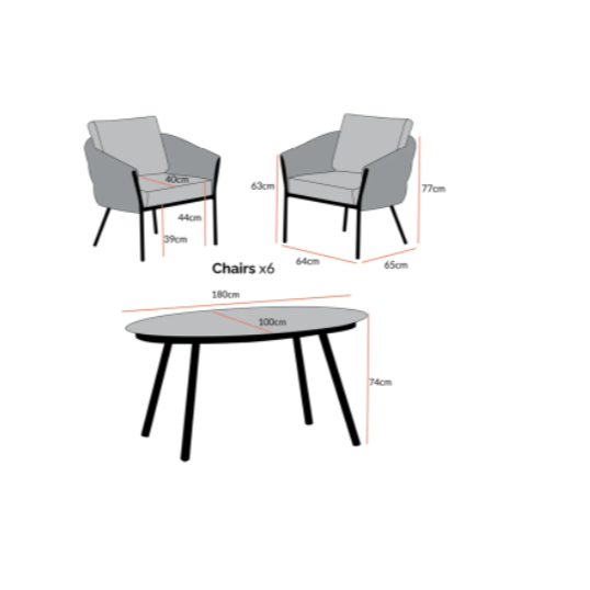Montebello 6-Seater Outdoor Black Rope and Aluminium Oval Dining Set with Grey Ceramic Dining Table