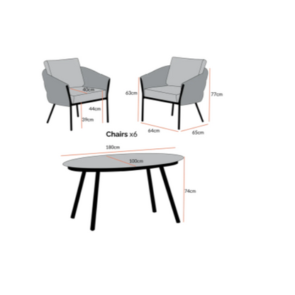 Montebello 6-Seater Outdoor Black Rope and Aluminium Oval Dining Set with Grey Ceramic Dining Table