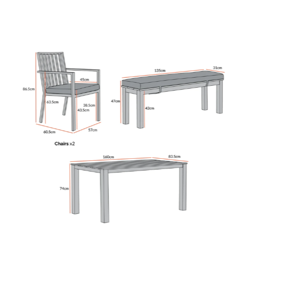 Earlswood Aluminium Washed Wood Effect Dining Set with Bench