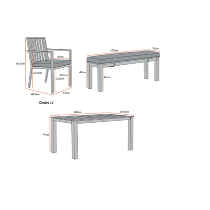 Earlswood Aluminium Washed Wood Effect Dining Set with Bench